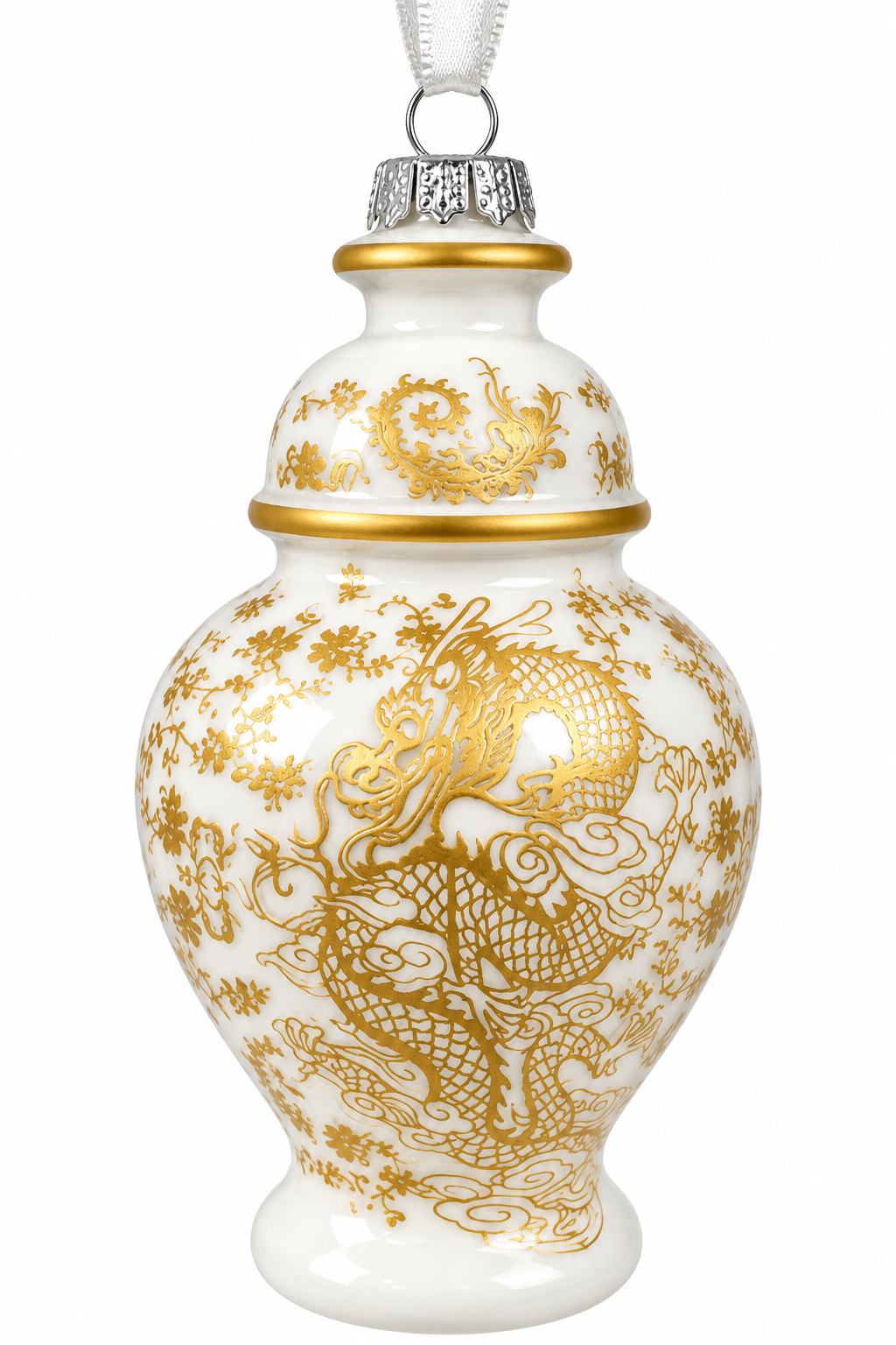 GOLD & WHITE DRAGON JAR ORNAMENT