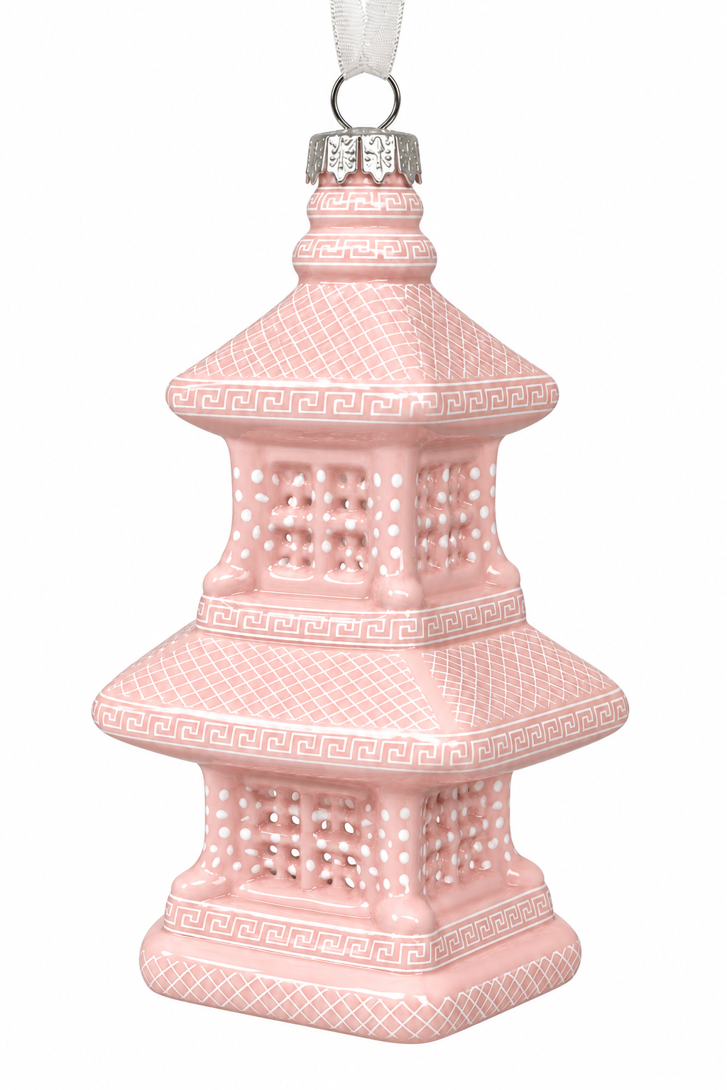 PINK & WHITE DOT PAGODA ORNAMENT