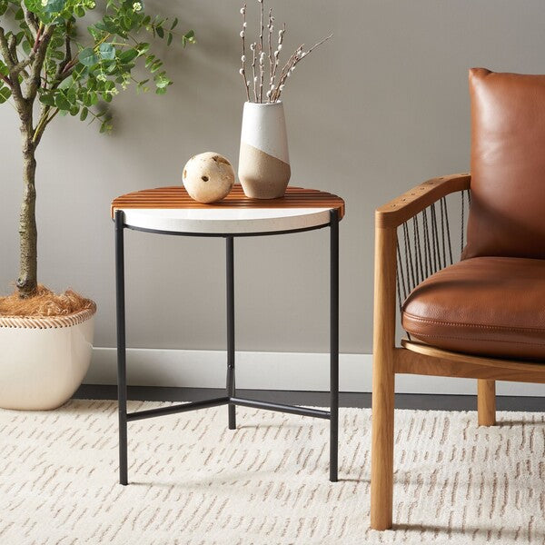 Dallas End Table, ACC2502 | Safavieh - Brown / White Faux Marble