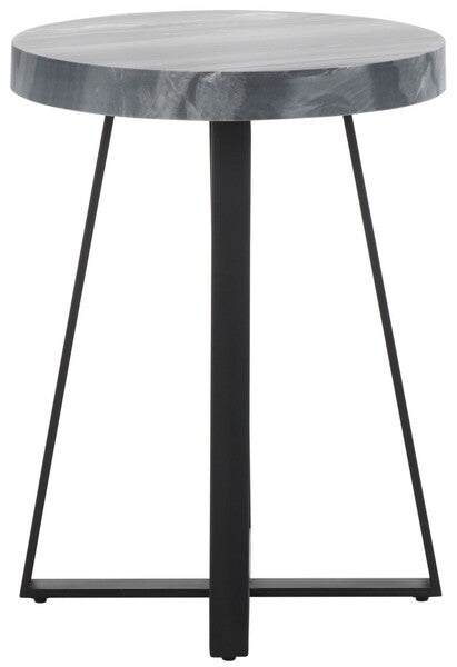 Guenon Round Accent Table, ACC9801 | Safavieh - Grey Marble / Black