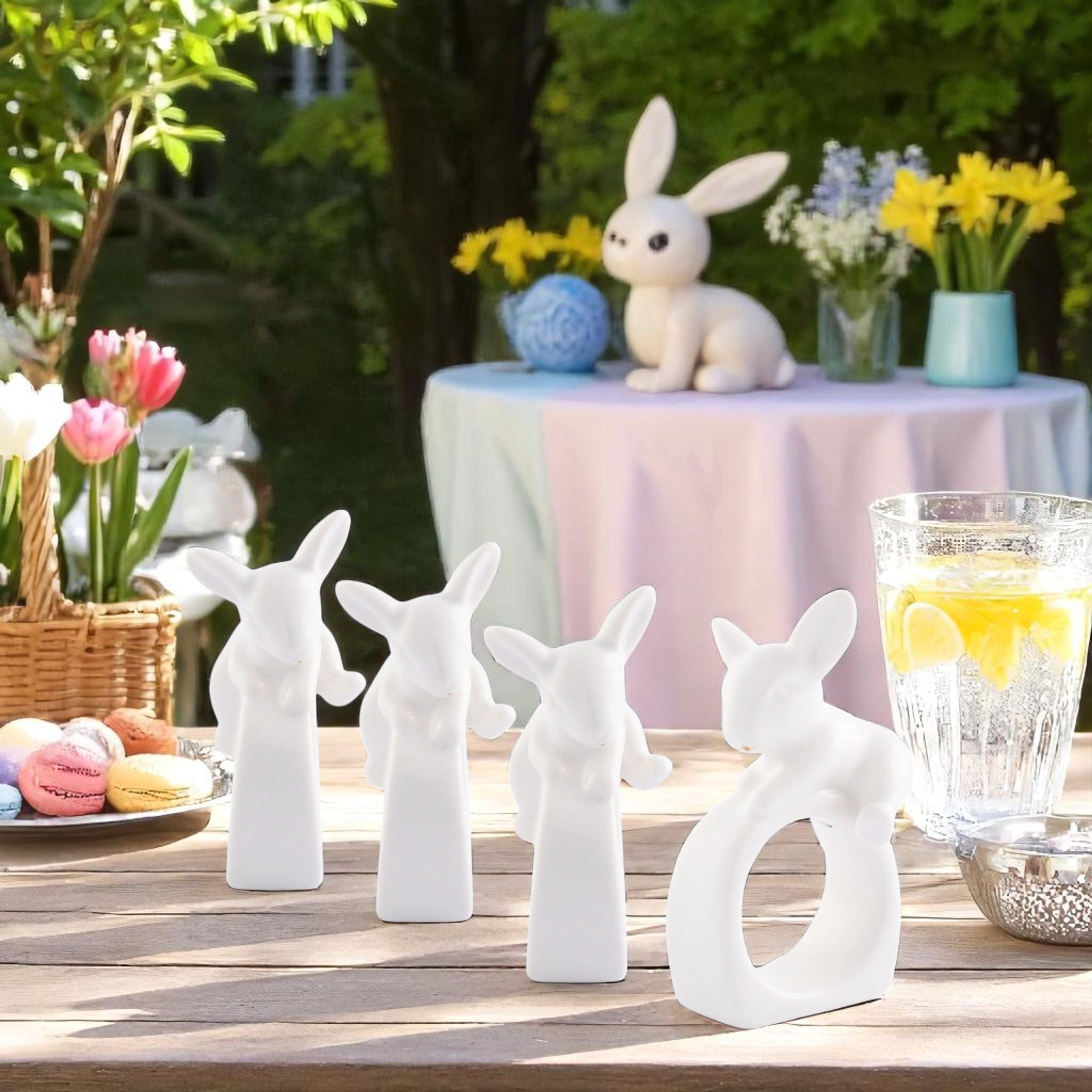 Porcelain Climbing Bunny Napkin Rings - Set of 4
