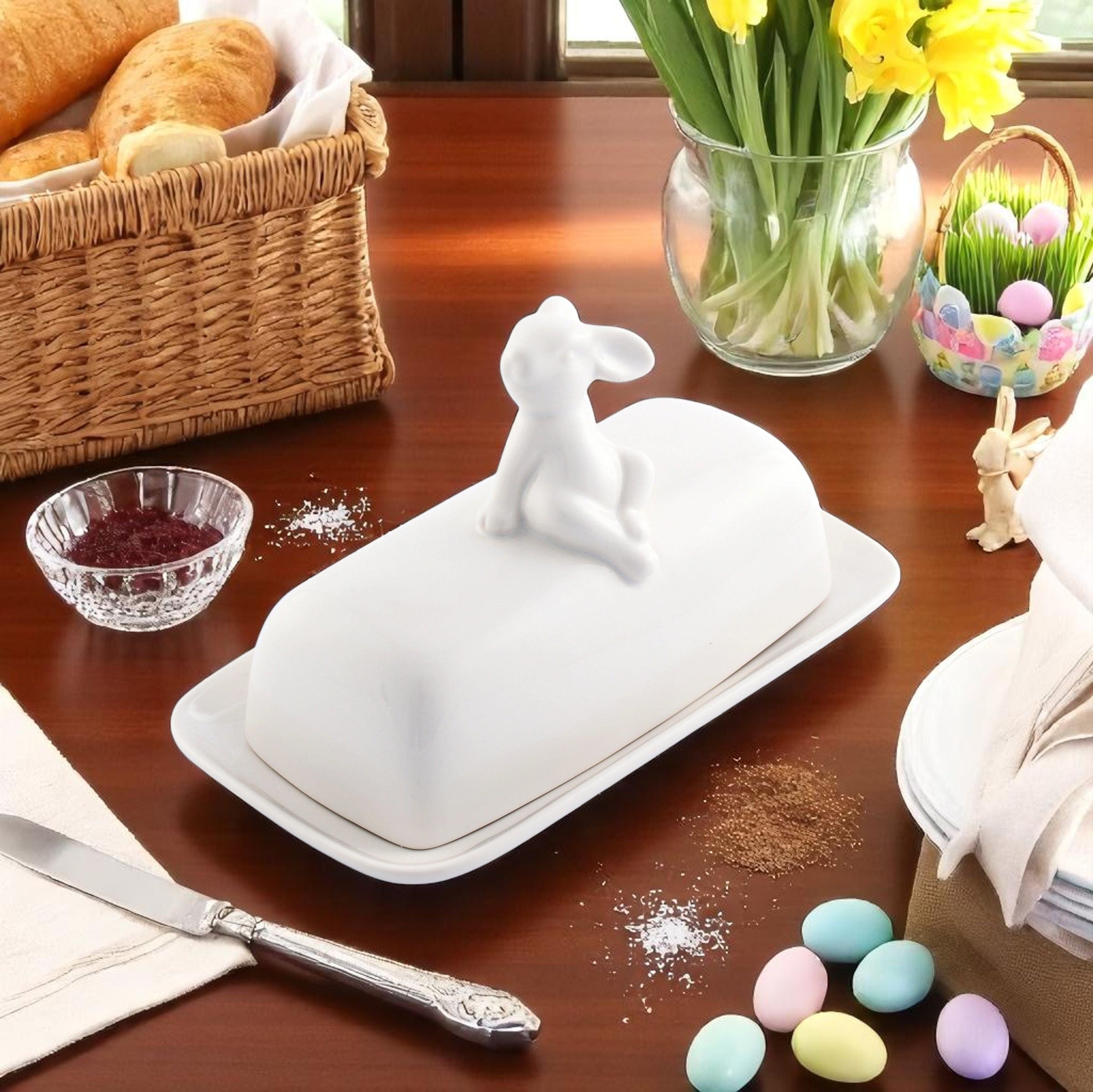 Porcelain Sitting Bunny Butter Dish