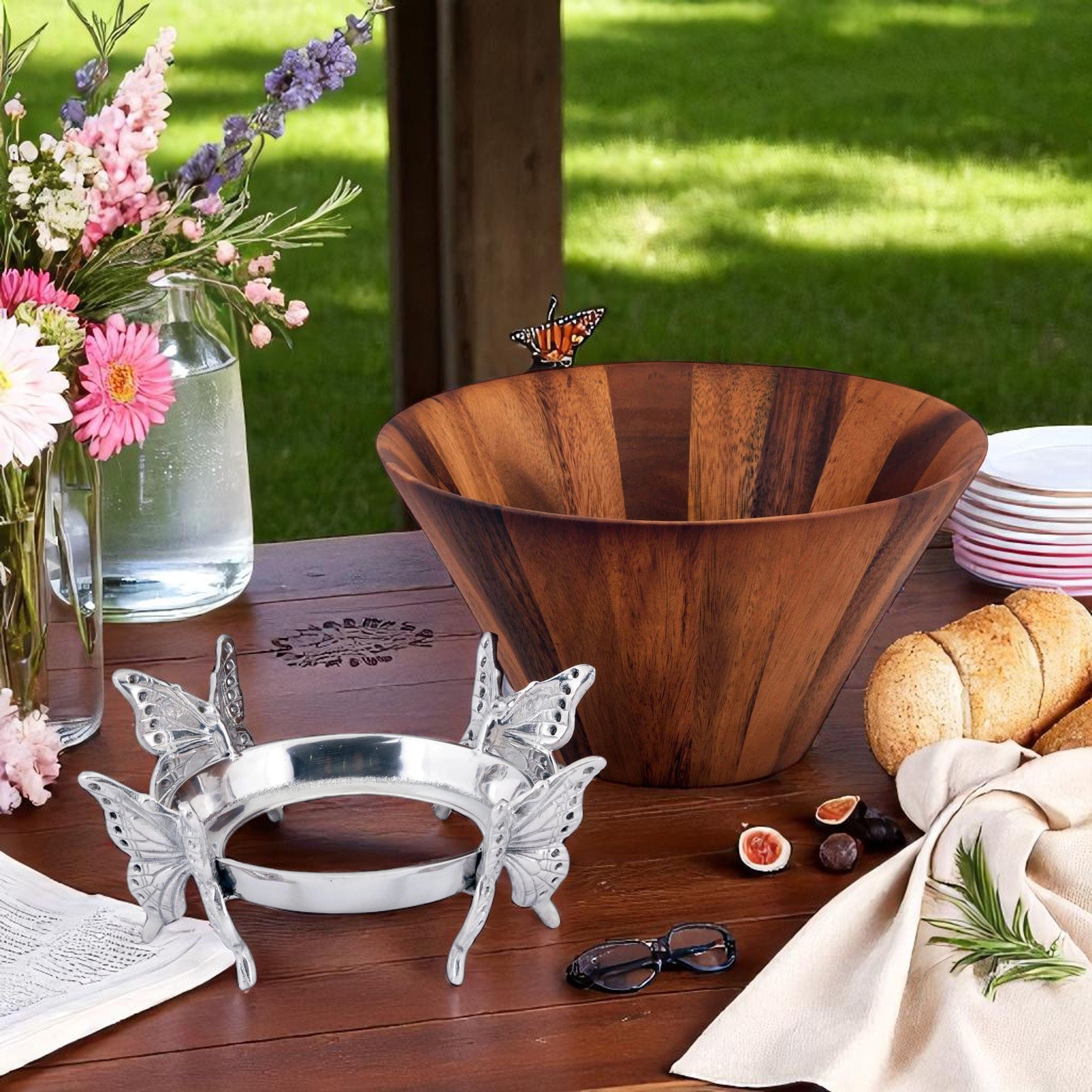 Butterfly Wood Tall Salad Bowl