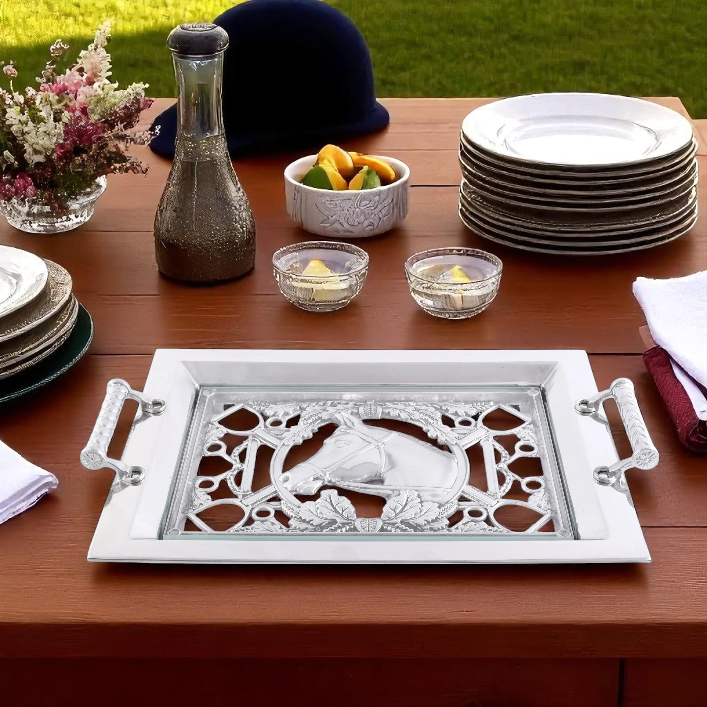 Equestrian Horse Glass Top Serving Tray
