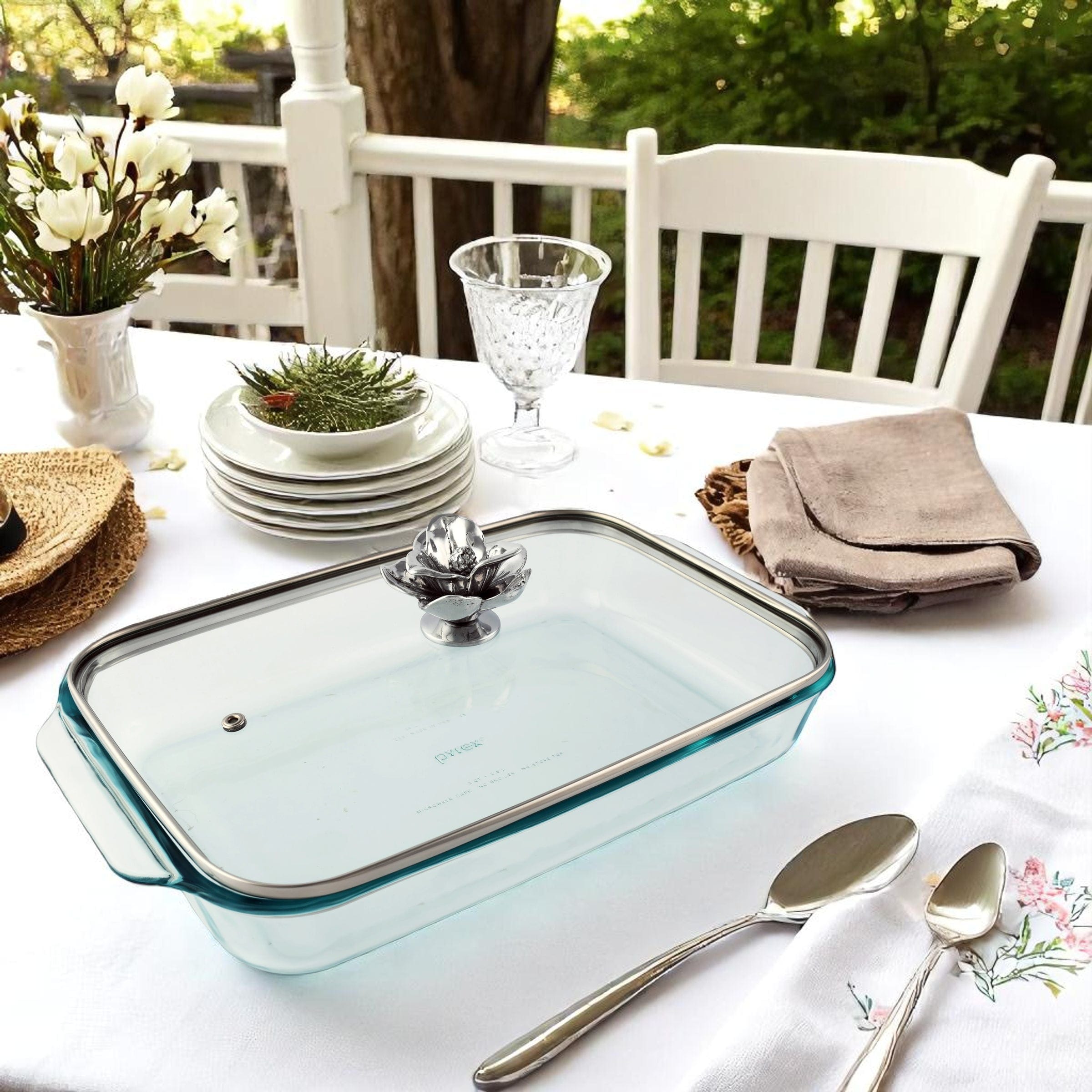 Magnolia Lid with Pyrex 3 quart Baking Dish
