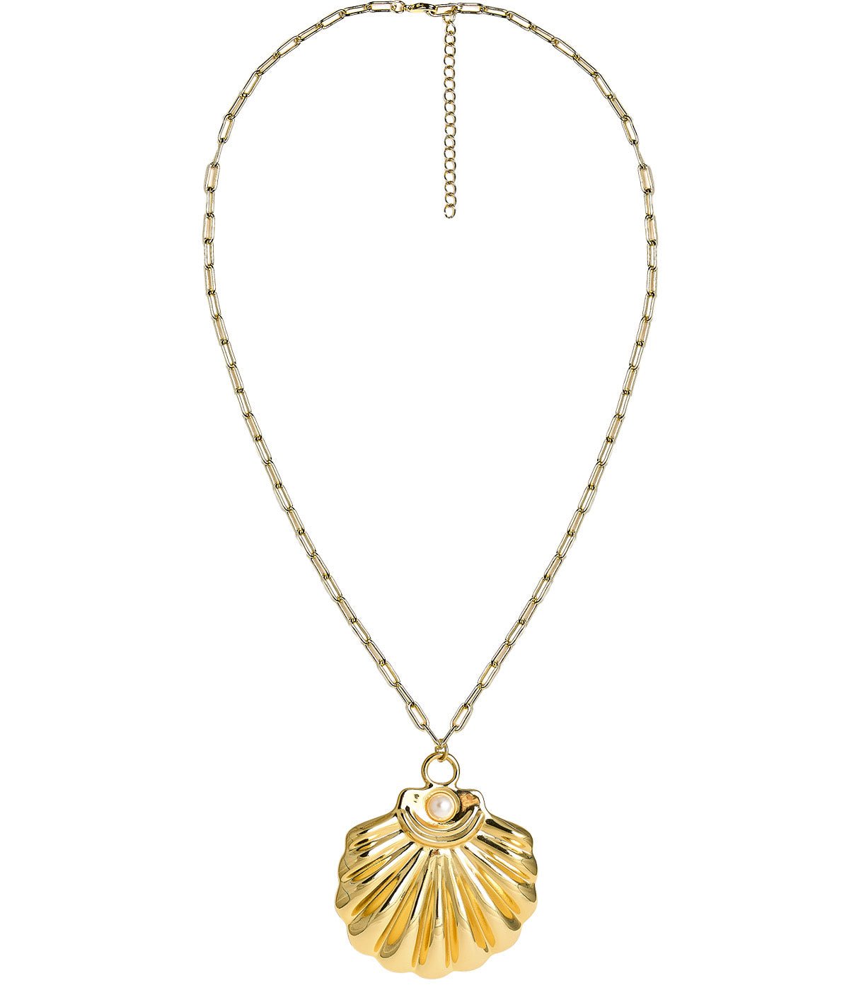 Ashley - Large Gold & Pearl Shell Charm Necklace - 18k Gold Plated