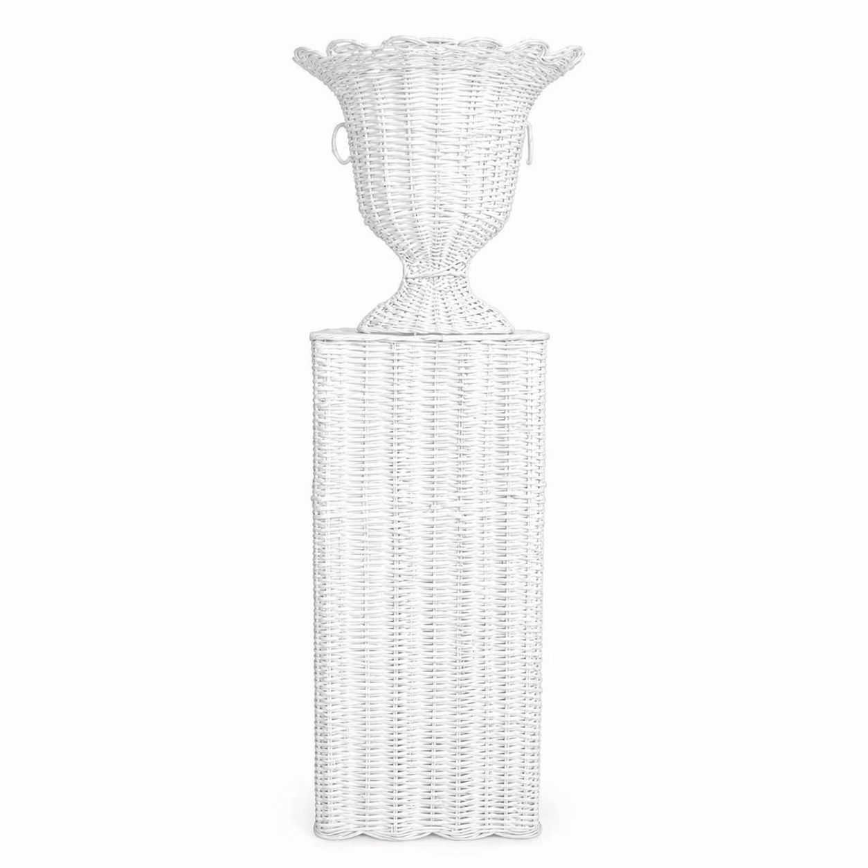 White Square Scalloped Wicker Urn and Pedestal (3 Options)