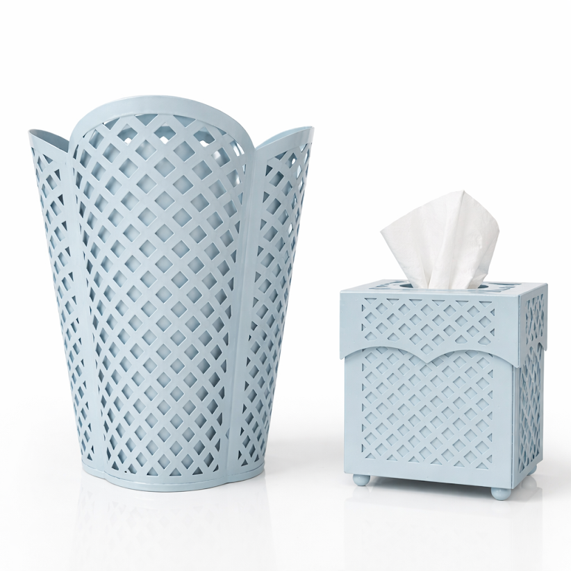 Slate Blue Lattice Wastepaper Basket & Tissue (3 Options)