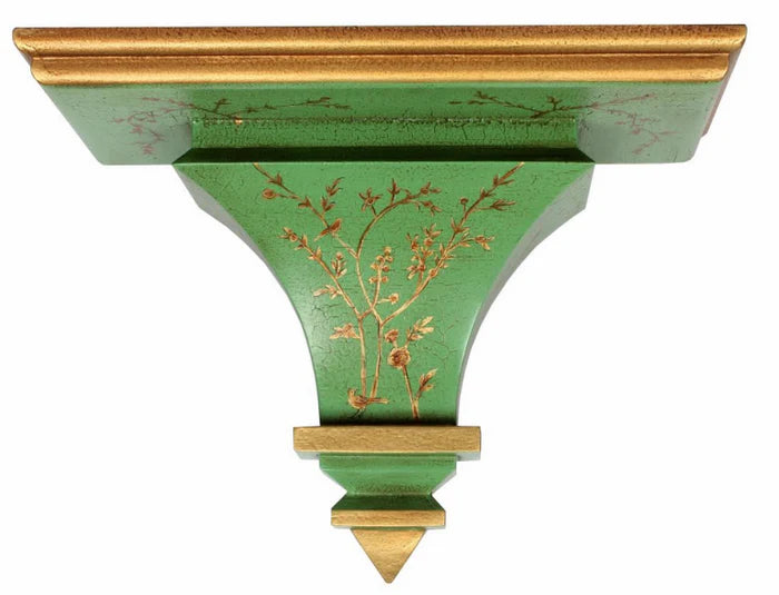Green & Gold Hand Painted Chinoiserie Wood Bracket