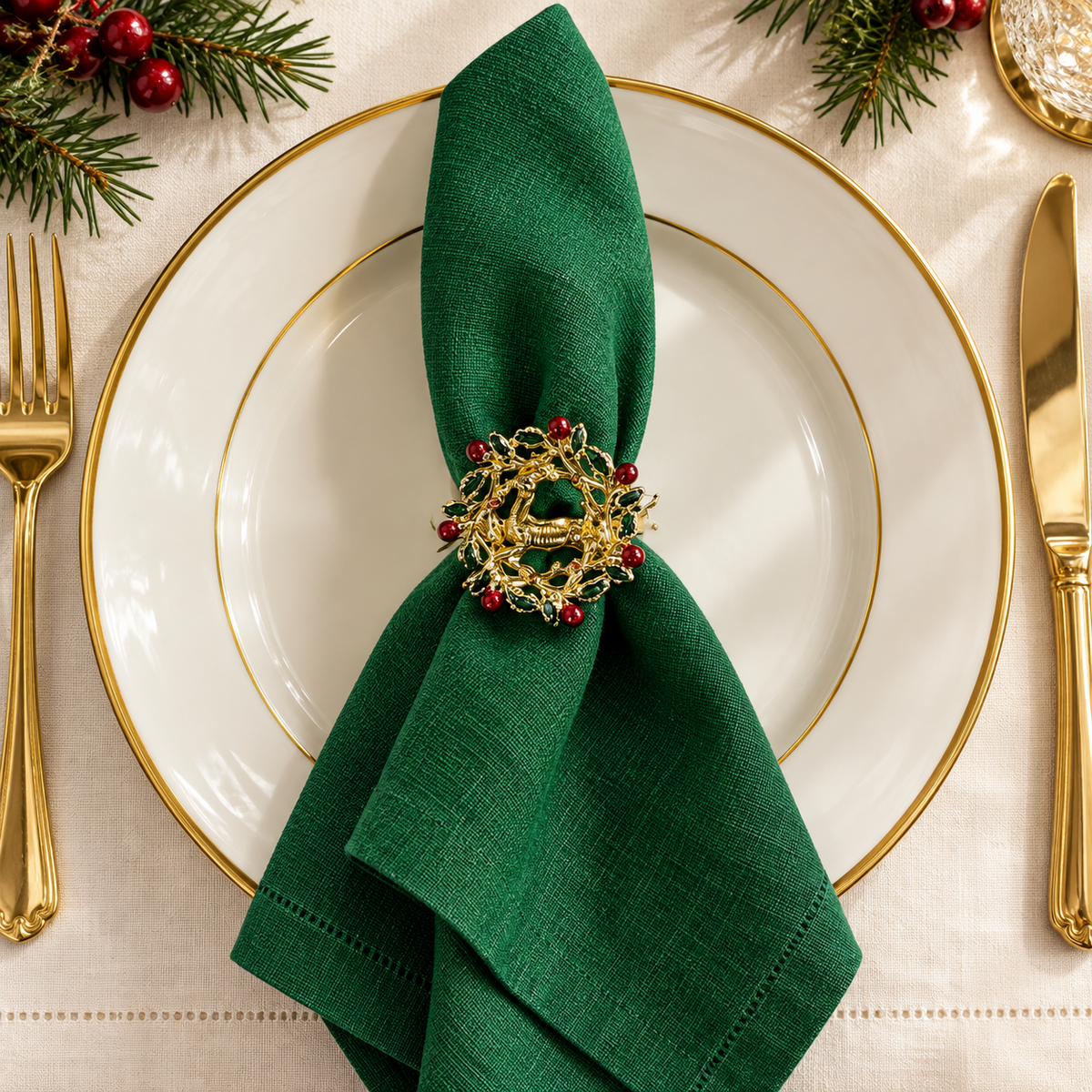 Wreath & Deer Set of 4 Napkin Ring