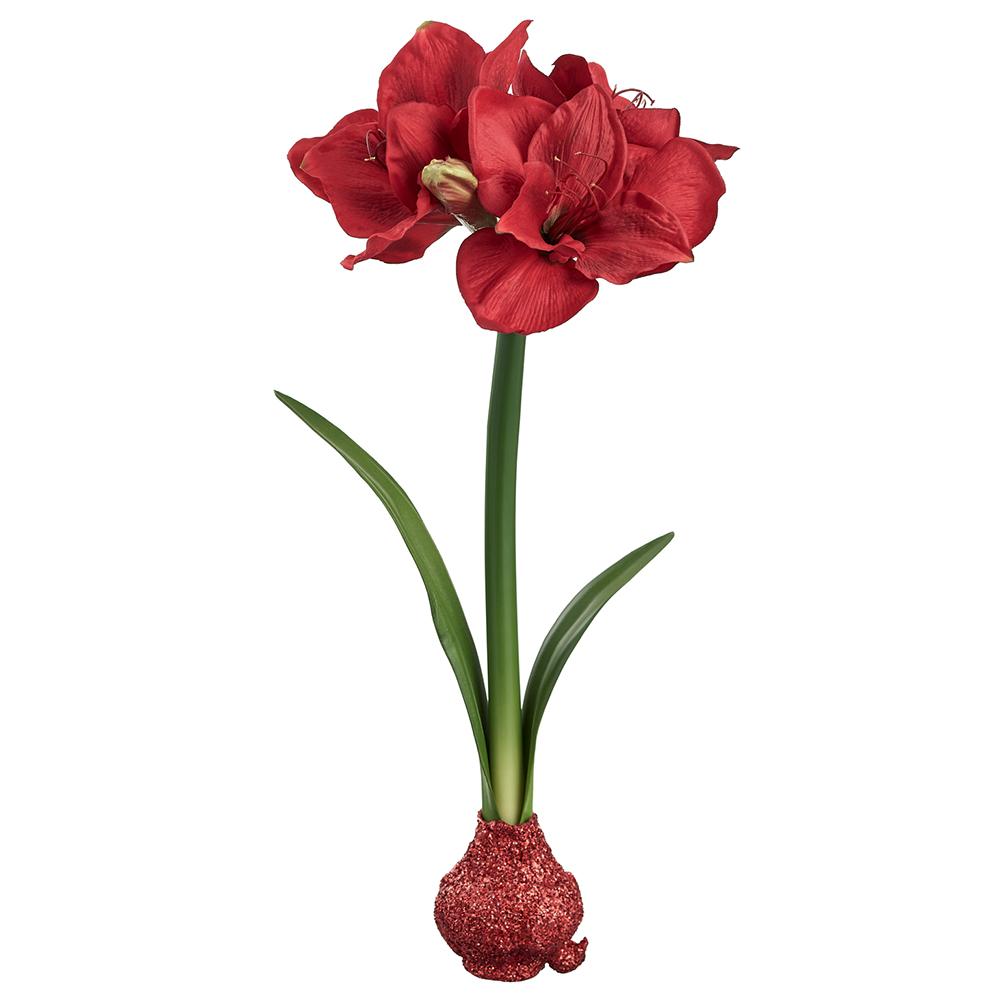Set of 4 22" Standing Amaryllis With Glittered Bulb Red