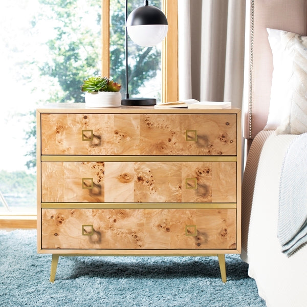 Katia 3 Drawer Chest, CHS6413 | Safavieh - Natural/Gold
