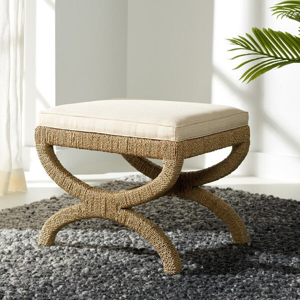 Aikan Woven Sea Grass Ottoman, CWK2007 | Safavieh Couture - Natural / Beige