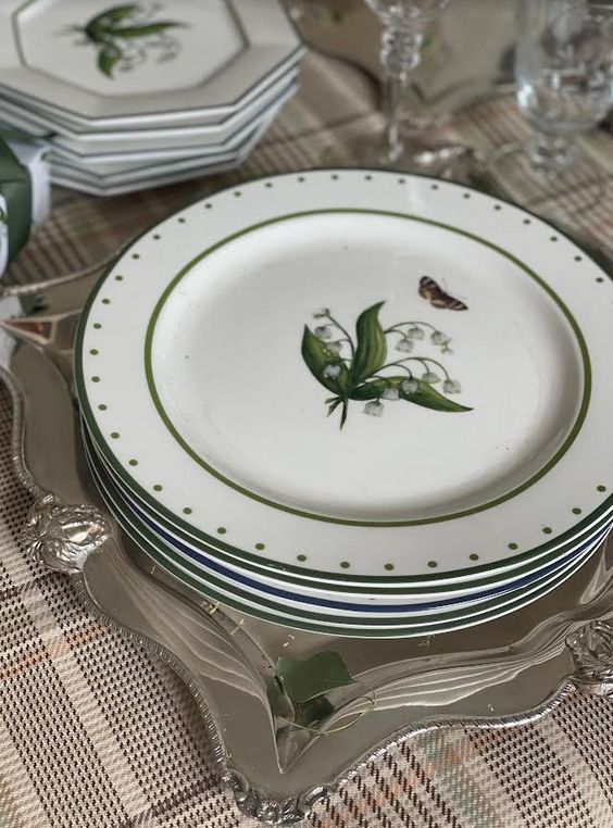 Lily of The Valley Green and White Dinner Plate