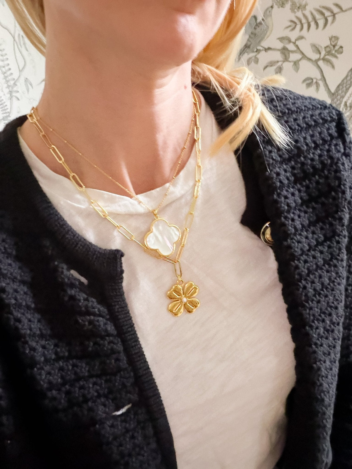 Dakota Clover Necklace - 18k Plated- Mother of Pearl-Kristin Kennedy Collection