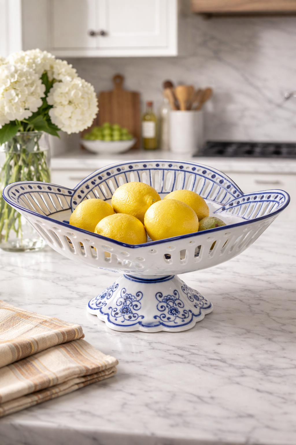 Scalloped Floral Pierced Pedestal Bowl