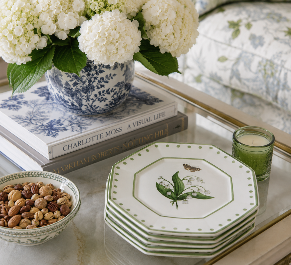 LILY OF THE VALLEY and Butterfly GREEN AND WHITE SALAD PLATE