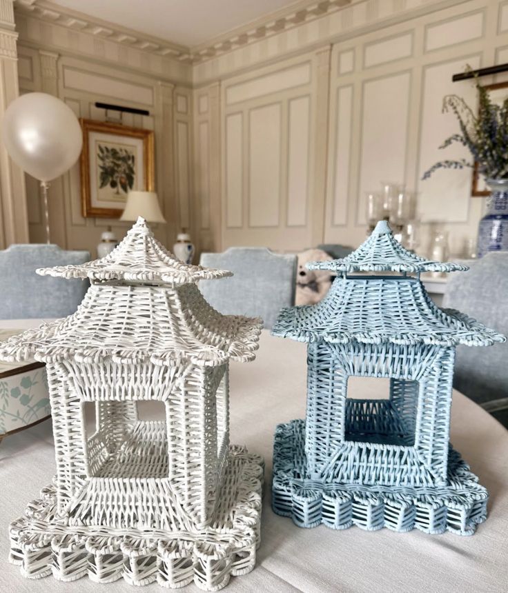 Pale Blue Scalloped Wicker Pagoda (3 Sizes)