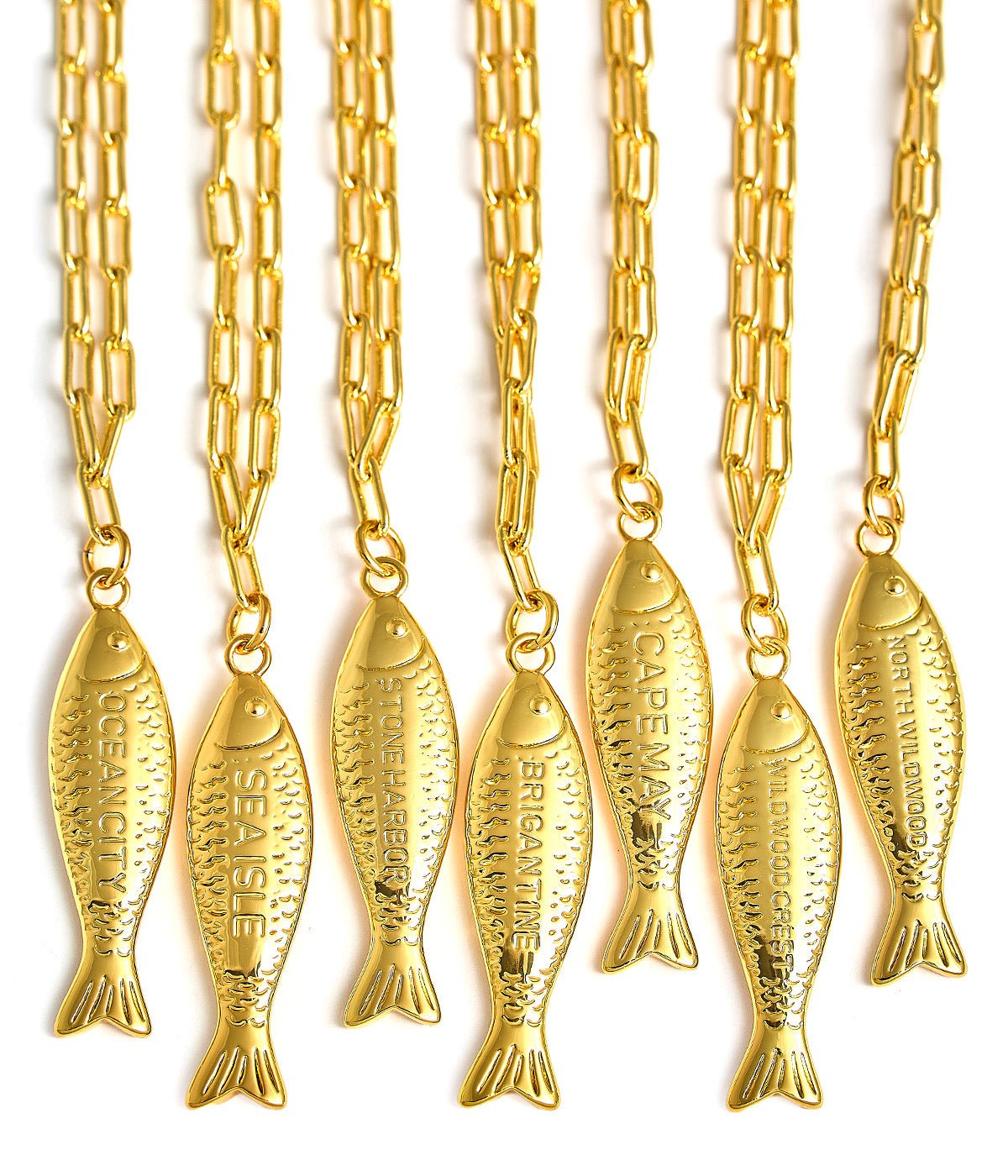 Fish - Beach Town - Small Paper Clip Chain Necklace - 18k Gold Plated 18 Inches