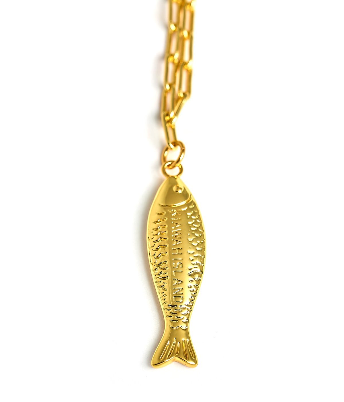 Fish - Beach Town - Small Paper Clip Chain Necklace - 18k Gold Plated 18 Inches
