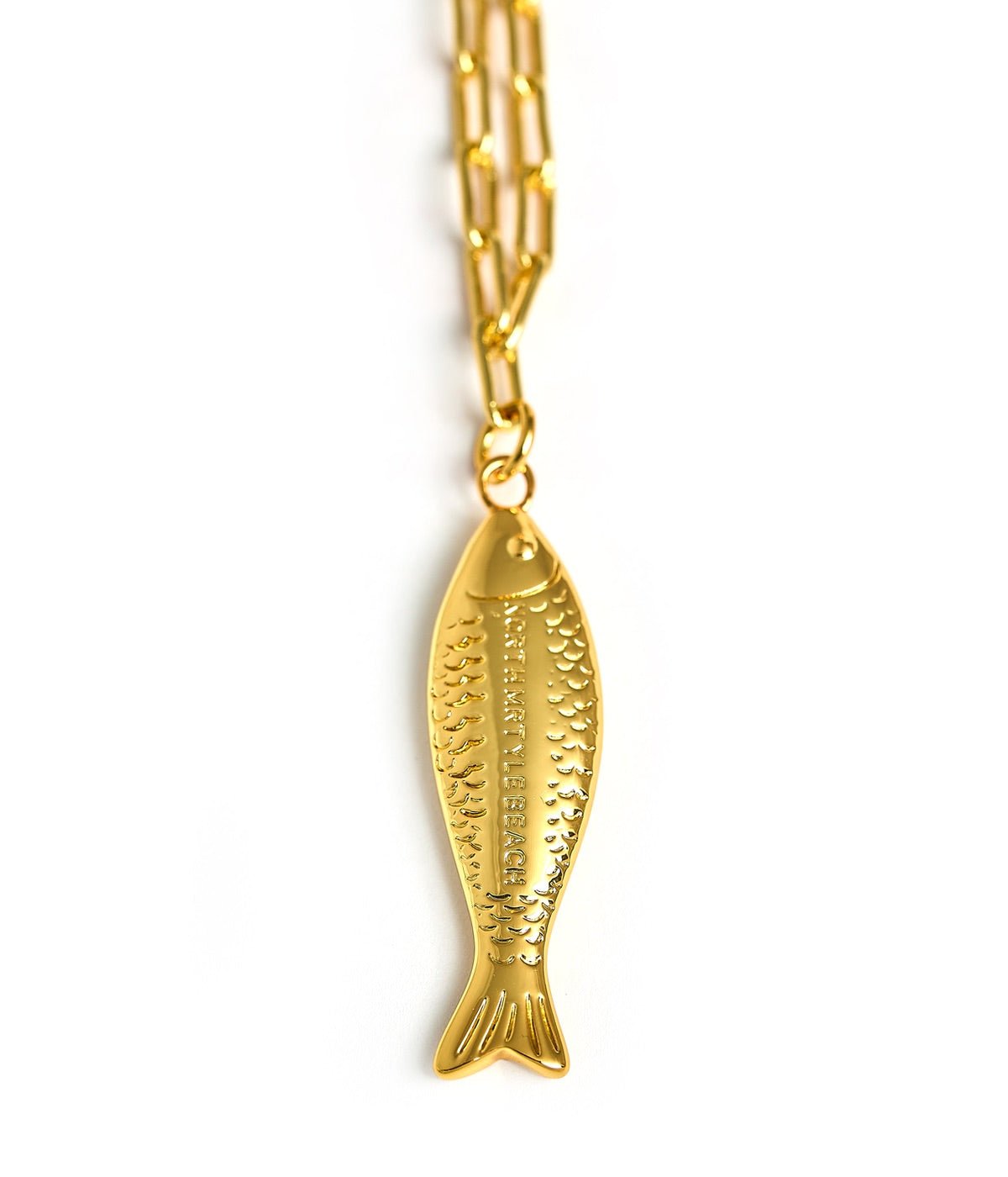 Fish - Beach Town - Small Paper Clip Chain Necklace - 18k Gold Plated 18 Inches