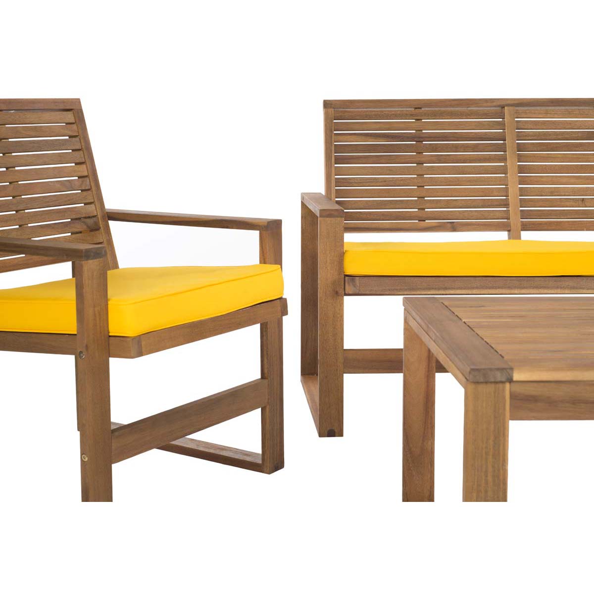 Safavieh Ozark 4 Pc Outdoor Living Set , FOX6007 - Brown/Yellow
