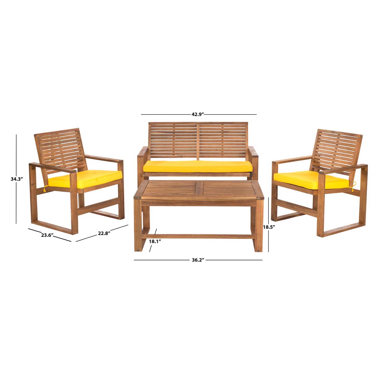 Safavieh Ozark 4 Pc Outdoor Living Set , FOX6007 - Brown/Yellow