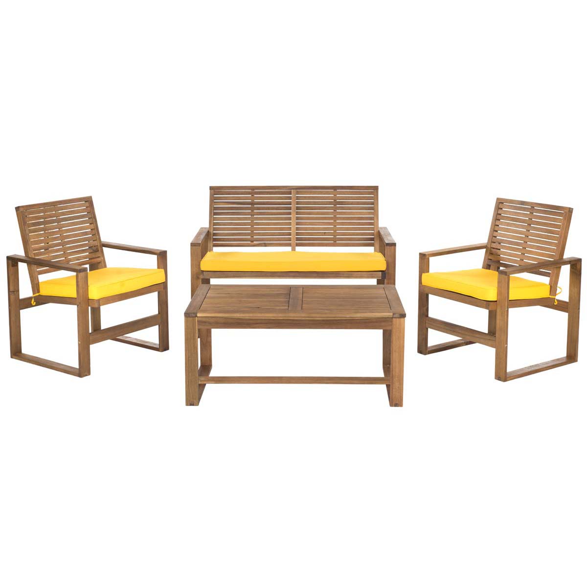 Safavieh Ozark 4 Pc Outdoor Living Set , FOX6007 - Brown/Yellow