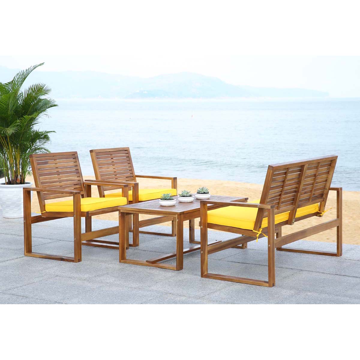 Safavieh Ozark 4 Pc Outdoor Living Set , FOX6007 - Brown/Yellow