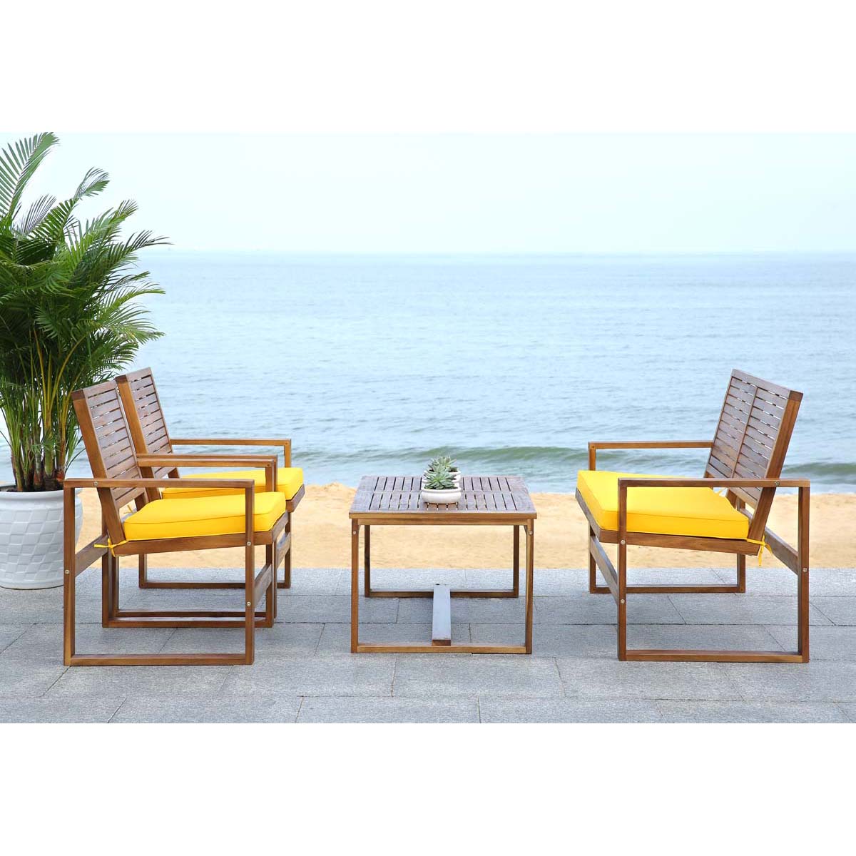 Safavieh Ozark 4 Pc Outdoor Living Set , FOX6007 - Brown/Yellow