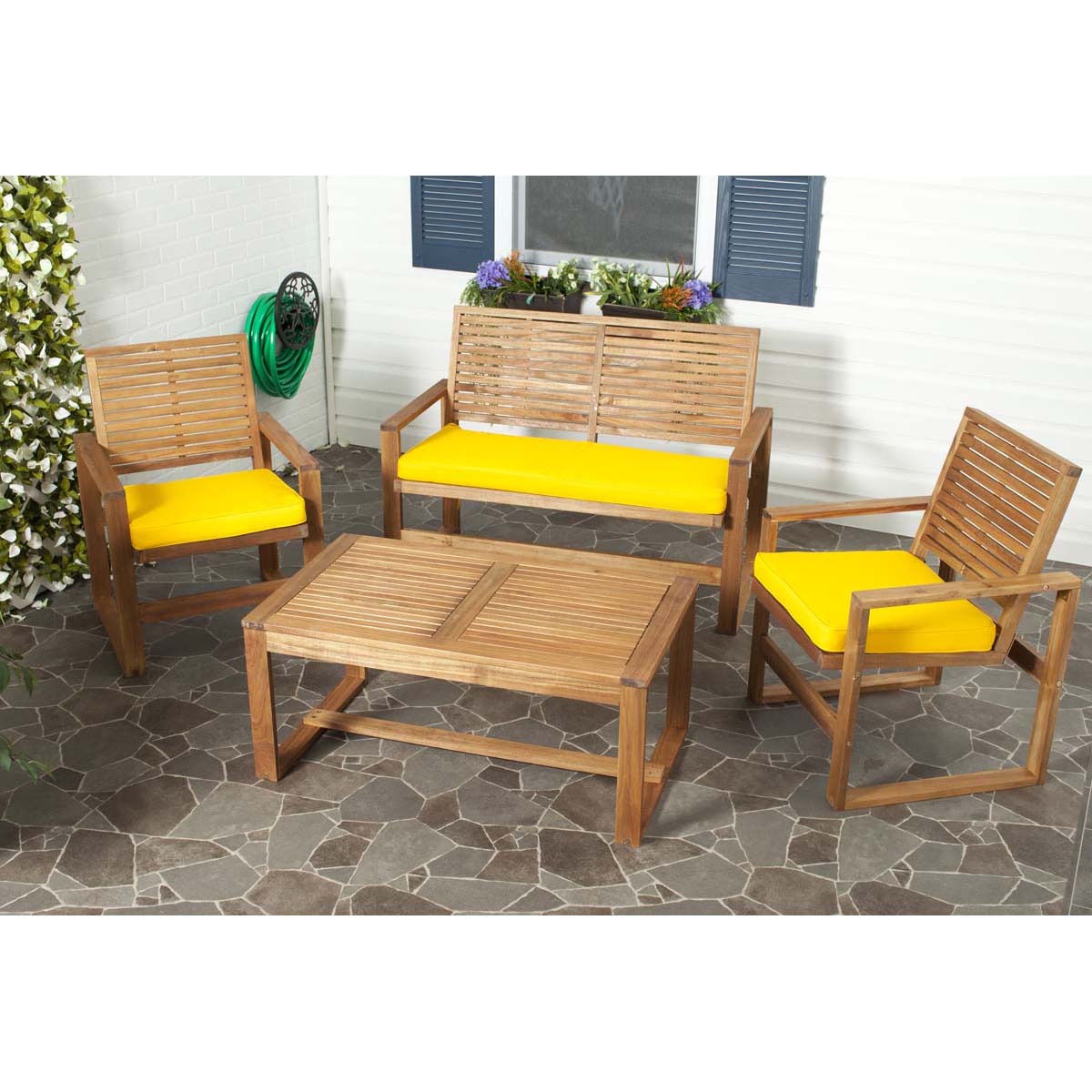 Safavieh Ozark 4 Pc Outdoor Living Set , FOX6007 - Brown/Yellow