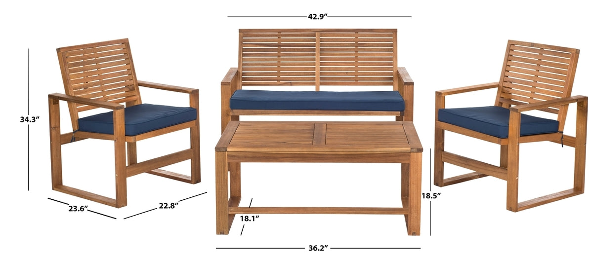 Safavieh Ozark 4 Pc Outdoor Living Set , FOX6007 - Brown/ Navy