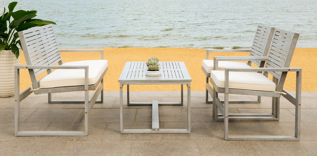 Safavieh Ozark 4 Pc Outdoor Living Set , FOX6007 - Grey Wash