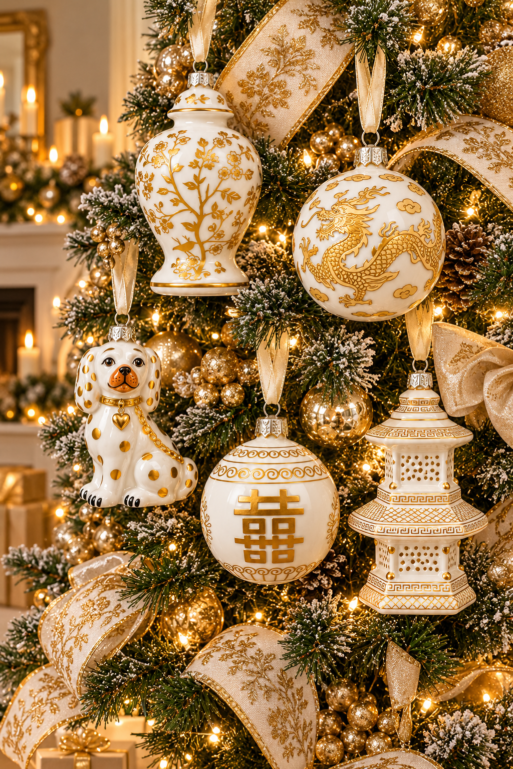 GOLD & WHITE STRIPE PAGODA ORNAMENT