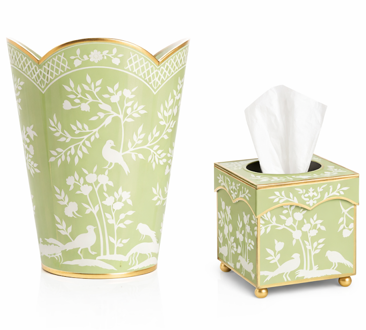 Grass Green & White Wastepaper Basket & Tissue (3 Options)