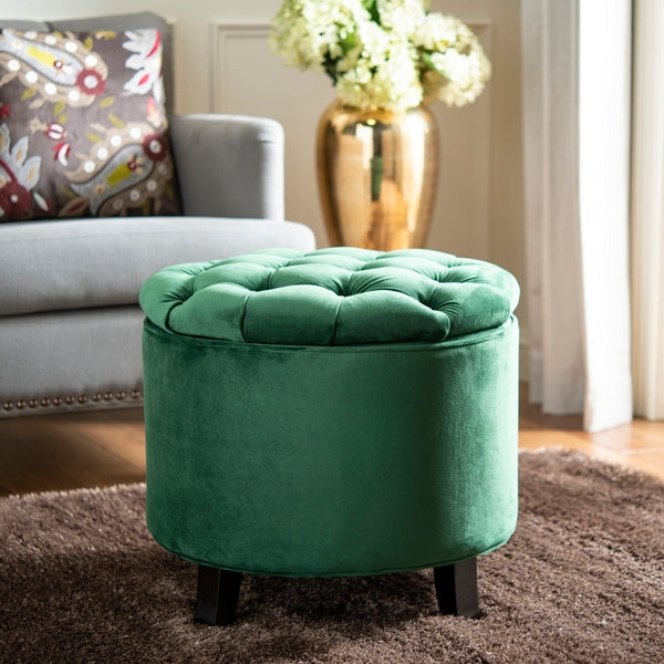 Amelia Tufted Storage Ottoman, HUD8220 | Safavieh - Emerald