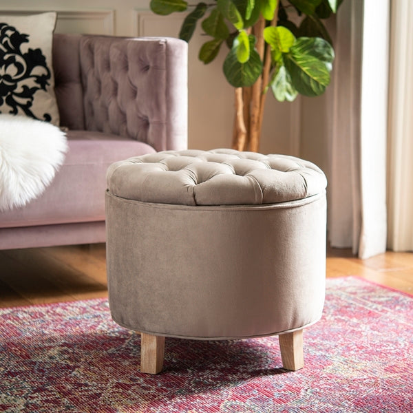 Amelia Tufted Storage Ottoman, HUD8220 | Safavieh - Mushroom