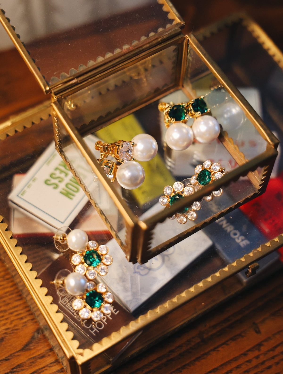 Kelly- Emerald Stud Earrings- 18k Gold Plated - Belle of the Ball Collection
