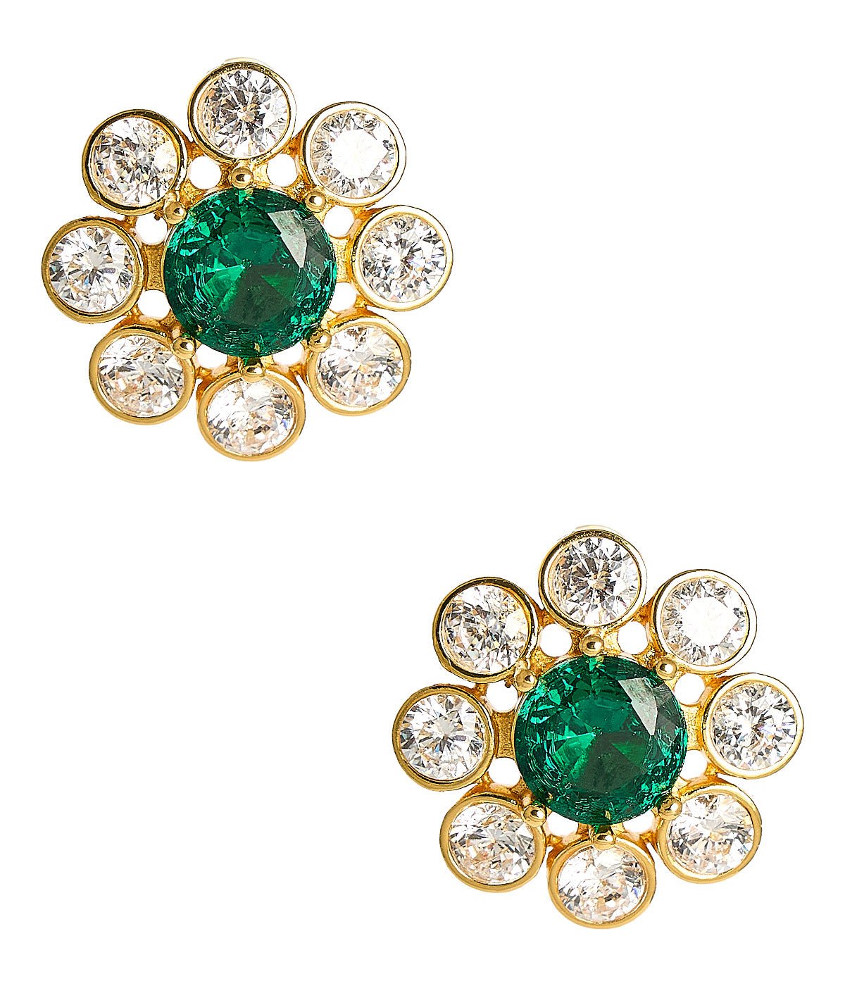 Kelly- Emerald Stud Earrings- 18k Gold Plated - Belle of the Ball Collection