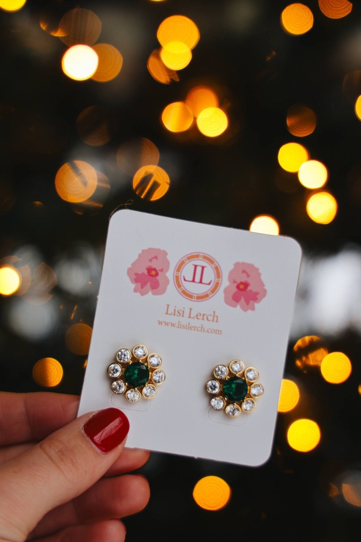 Kelly- Emerald Stud Earrings- 18k Gold Plated - Belle of the Ball Collection