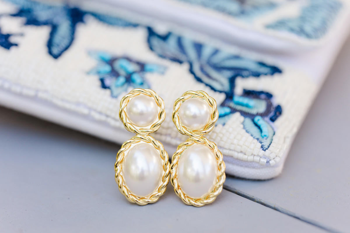 Jackie Pearl & Gold Roped Statement - Earrings - Belle of the Ball