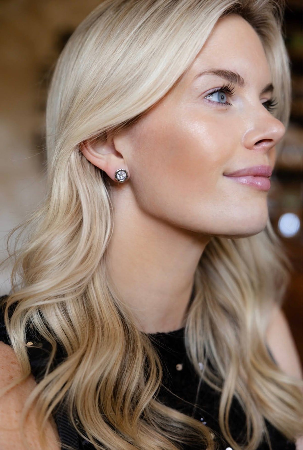 Margot - Bezel Textured Stud Earring - 18k Gold Plated- Darby Clark Collection
