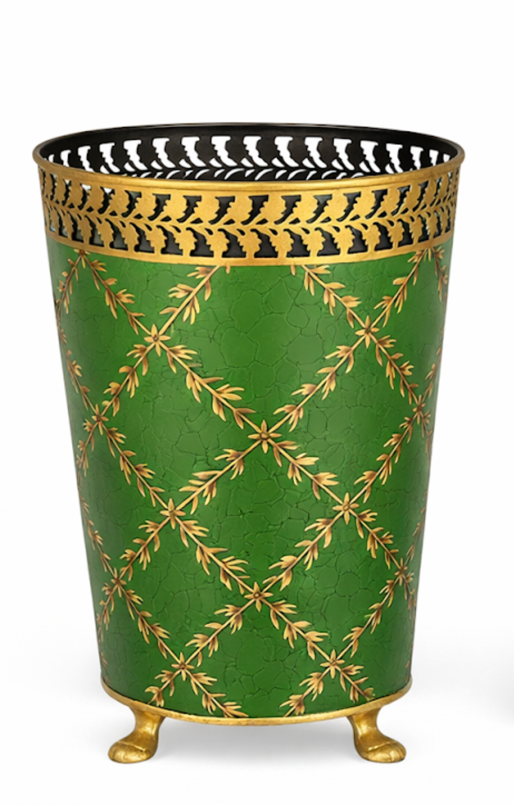 Moss Green & Gold Leaf Wastepaper Basket & Tissue (3 Options)
