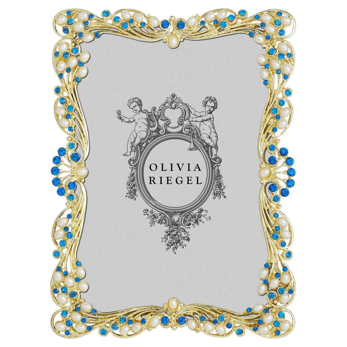 Audrey Picture Frame with Capri Blue Stones & White Freshwater Pearls