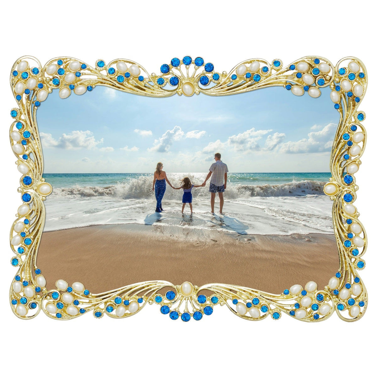 Audrey Picture Frame with Capri Blue Stones & White Freshwater Pearls