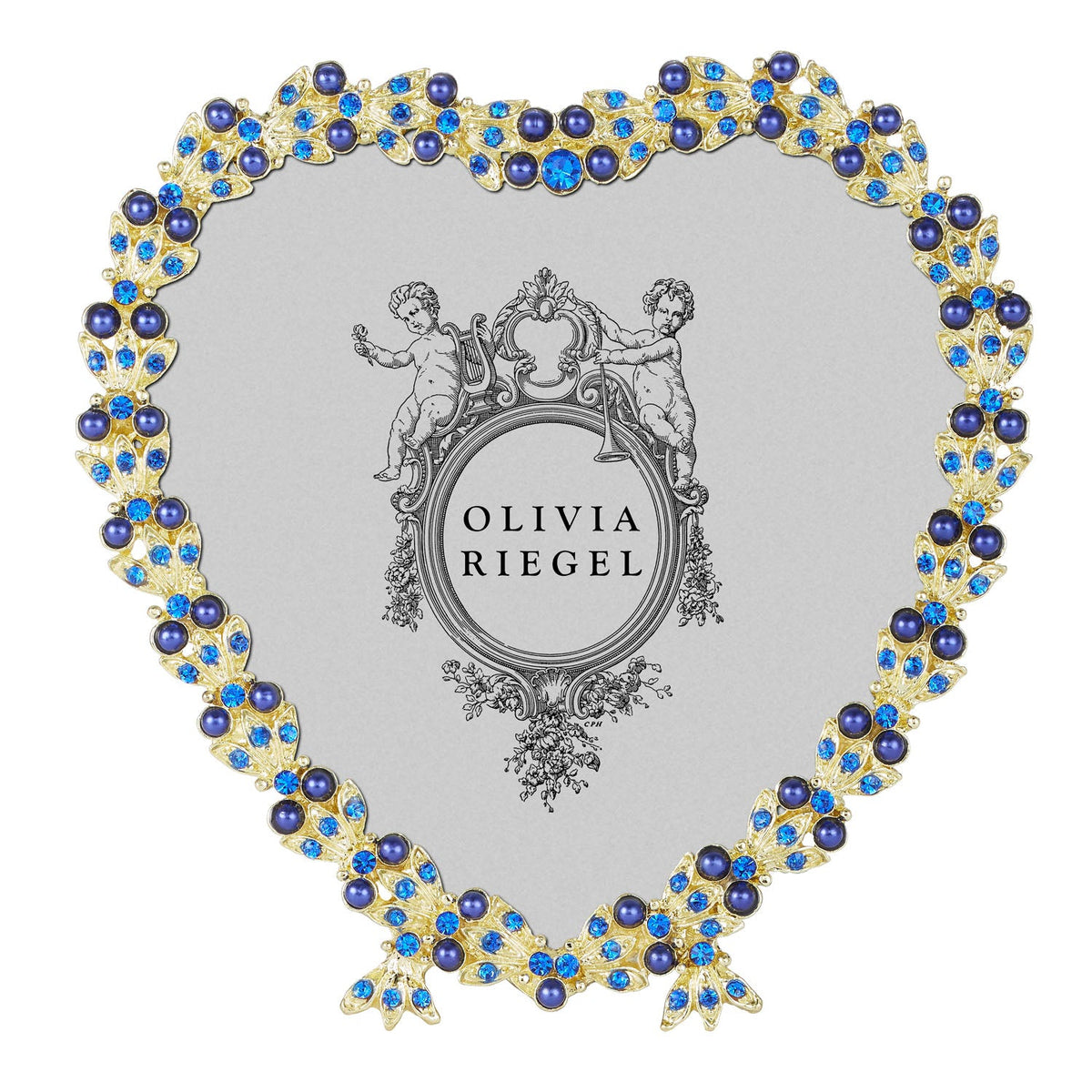 Contessa Heart 3.5" Picture Frame with Sapphire Crystals and Blue Pearls