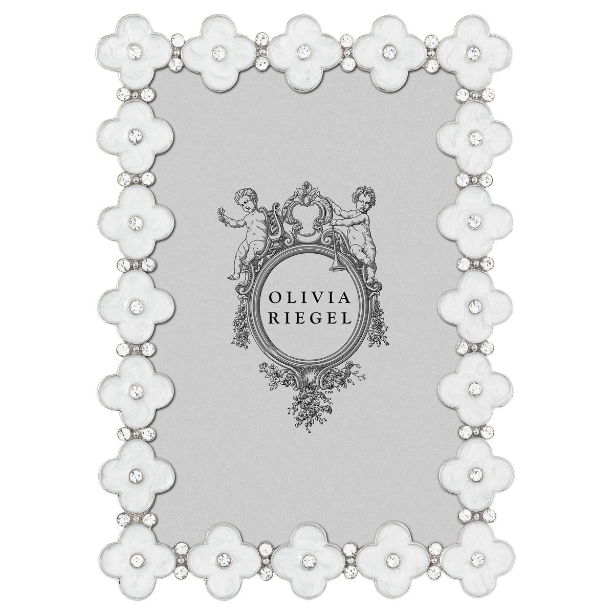 White Enamel Clover Picture Frame, Silver