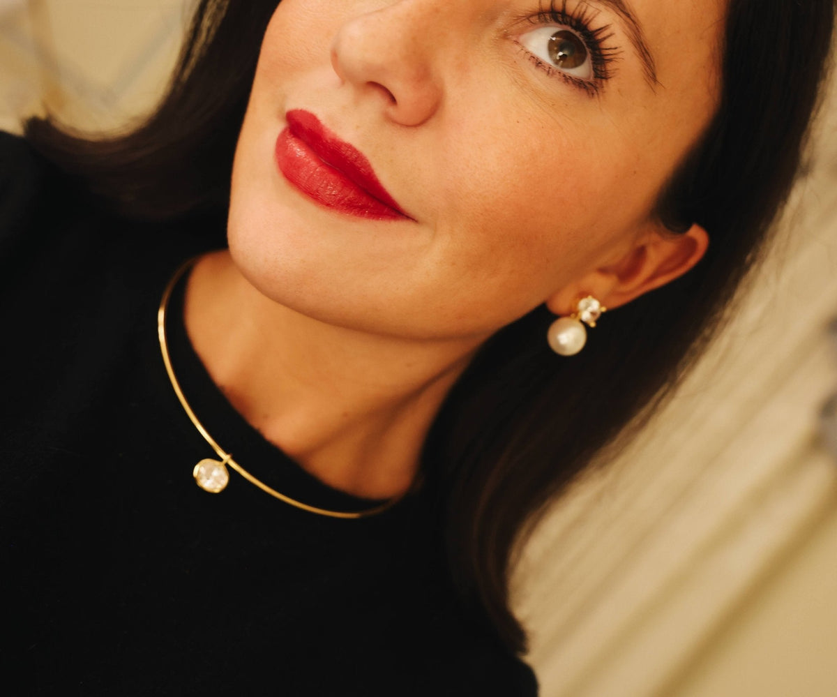 Oval Bezel Collar Necklace- 18k Gold Plated - Belle of the Ball Collection