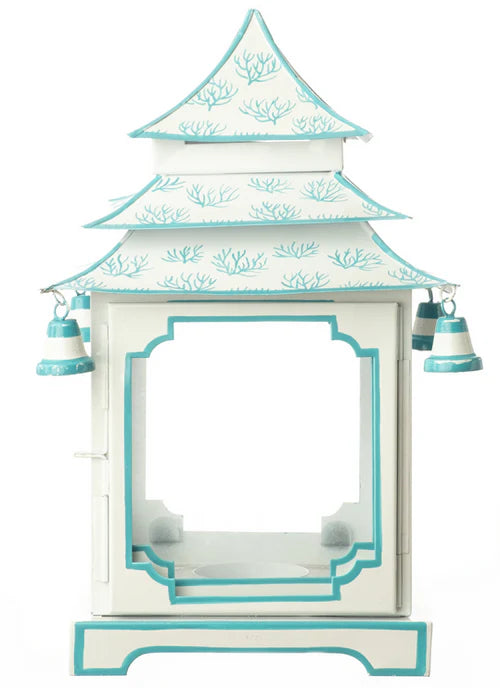 White & Soft Aqua Pagoda Lantern