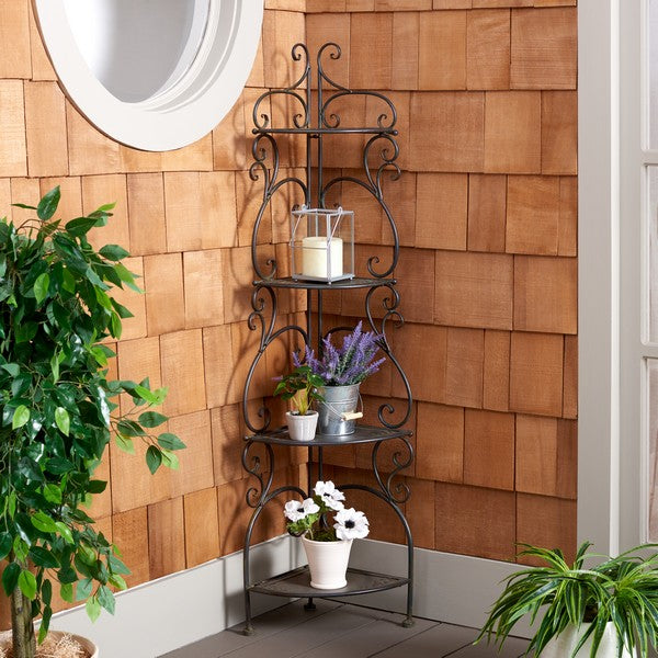 Safavieh Turuca 4 Tier Corner Shelf Unit , PAT5034 - Anitique Black